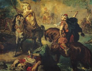 1852年在城镇城墙下的单兵作战中的阿拉伯部落酋长 作者 蒂奥多·切塞留